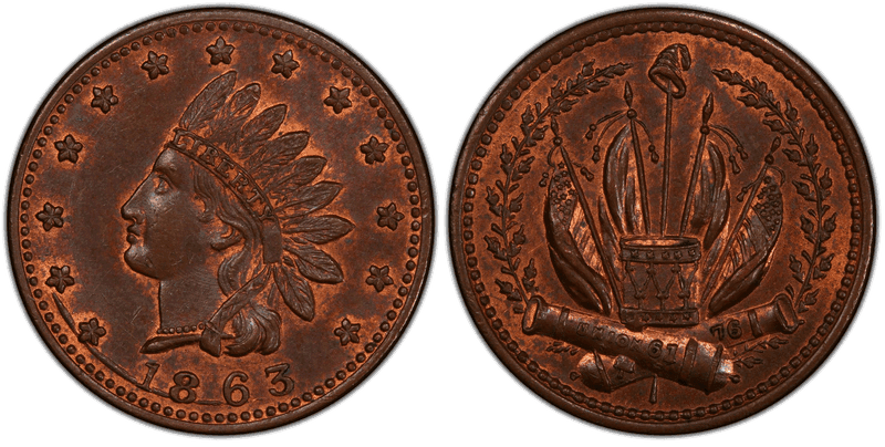 (1863) Copper Civil War Patriotic Token F-79/351a, Indian - Crossed Cannons