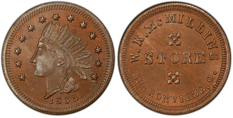 (1863) Copper Civil War Store Card F-800A-2a, W.K. McMillins OH