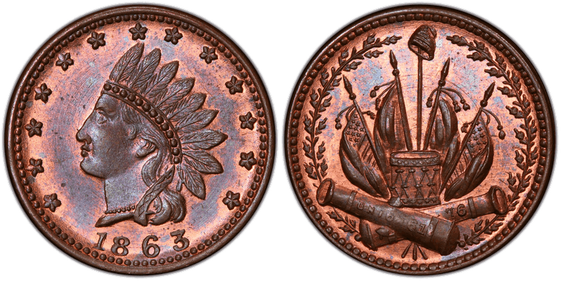 (1863) Copper Civil War Patriotic Token F-82/352Aa, Indian-Crossed Cannons