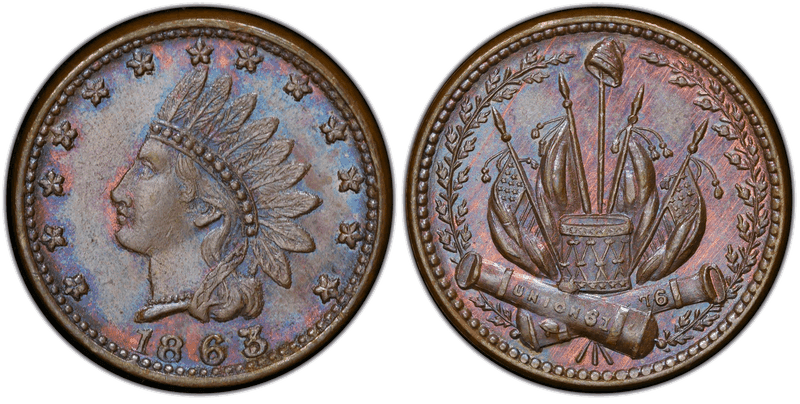 (1863) Civil War Patriotic Token F-82/352a, Indian-Crossed Cannons