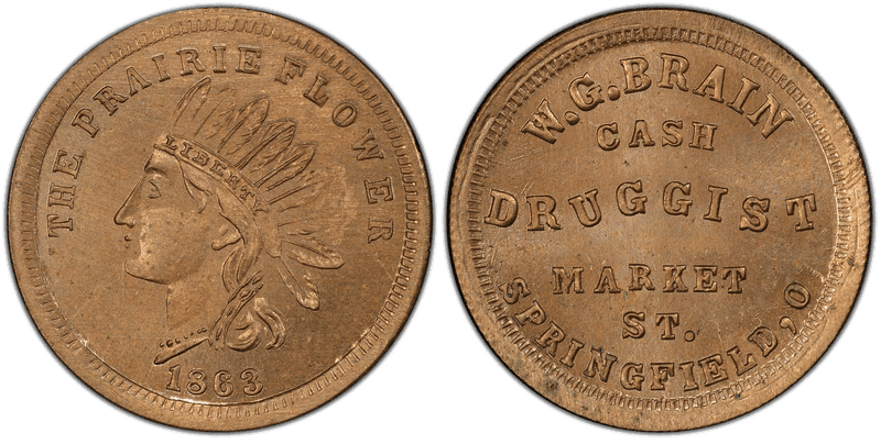 (1863) Copper-Nickel Civil War Store Card F-830A-12d, W.G. Brain OH