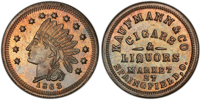 (1863) Copper Civil War Store Card F-830B-4a, Kaufmann & Co OH