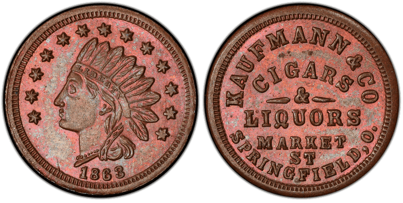 (1863) Copper Civil War Store Card F-830B-5a, Kaufmann & Co OH