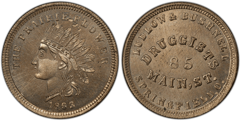 (1863) Copper-Nickel Civil War Store Card F-830D-8d, Ludlow & Bushnell OH