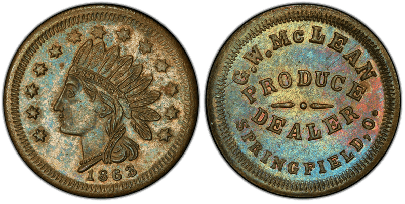 (1863) Brass Civil War Store Card F-830E-1b, G.W. McLean OH
