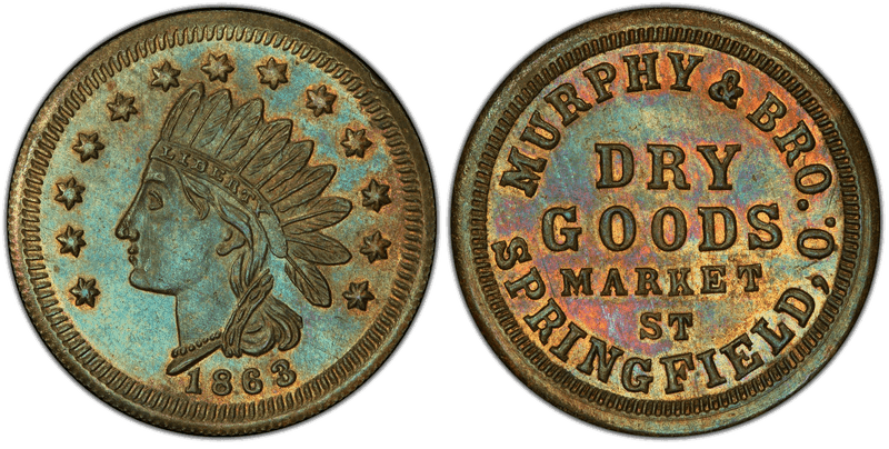 (1863) Brass Civil War Store Card F-830F-3b, Murphy & Bro. OH