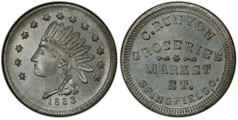 (1863) Zinc Civil War Store Card F-830G-1i, C. Runyon OH