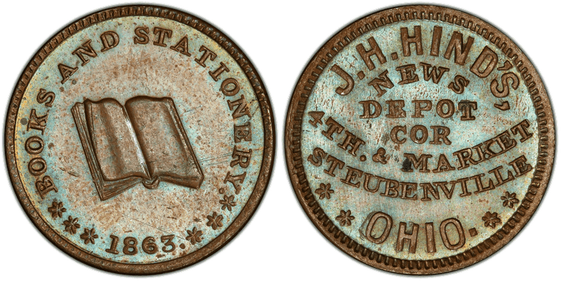 (1863) Copper Civil War Store Card F-835D-2a, J.H. Hind's OH