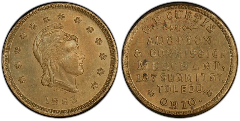 (1863) Brass Civil War Store Card F-860A-1b, C.P. Curtis OH
