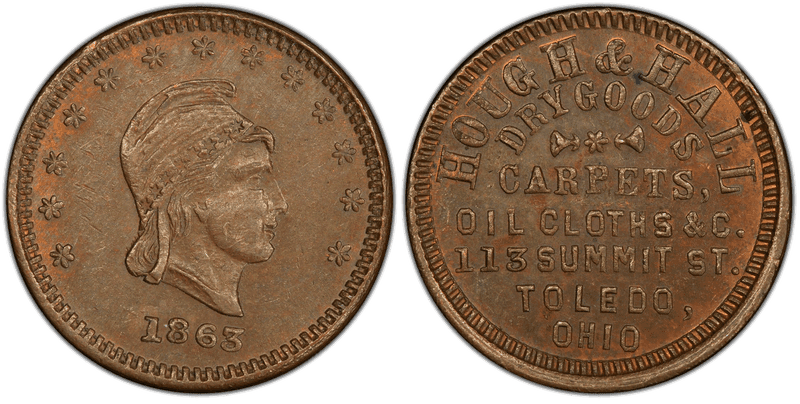 (1863) Copper Civil War Store Card F-860B-3a, Hough & Hall OH