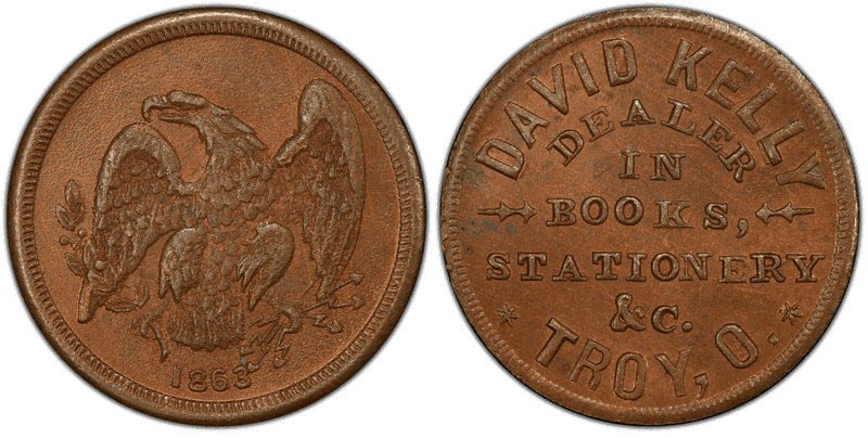 (1863) Copper Civil War Store Card F-880E-5a, David Kelley OH