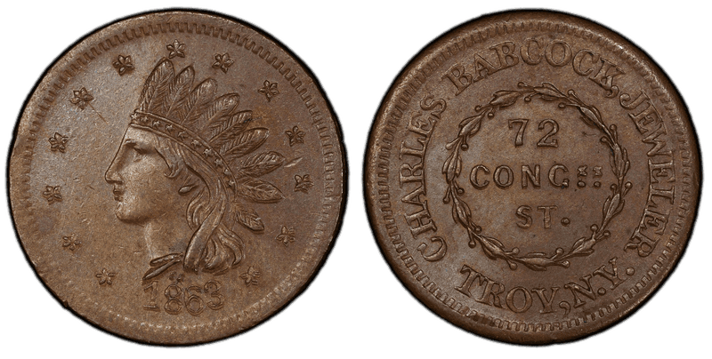 (1863) Copper Civil War Store Card F-890A-1a, Charles Babcock NY