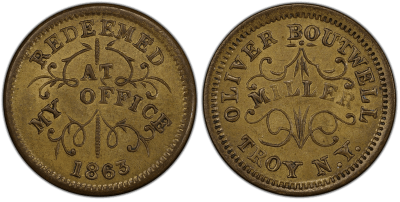 (1863) Brass Civil War Store Card F-890B-11b, Oliver Boutwell NY
