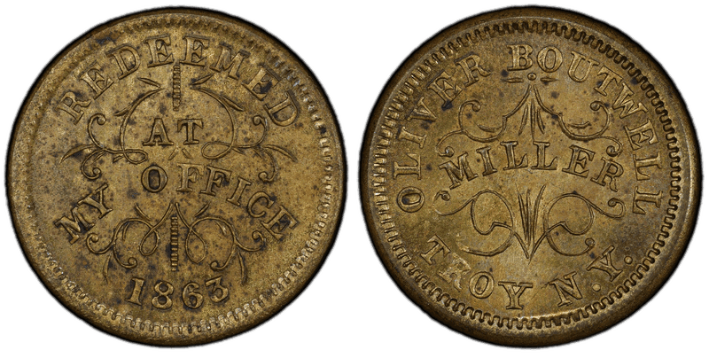 (1863) Brass Civil War Store Card F-890B-12b, Oliver Boutwell NY