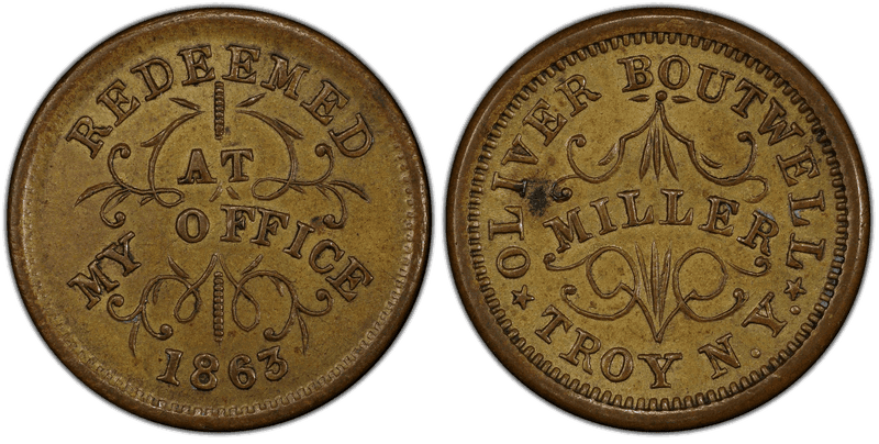 (1863) Brass Civil War Store Card F-890B-13b, Oliver Boutwell NY