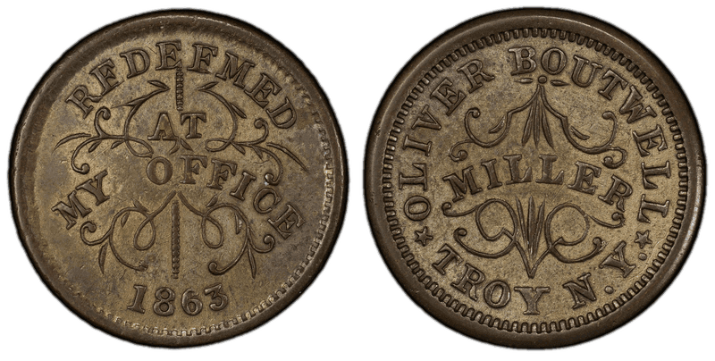 (1863) Brass Civil War Store Card F-890B-15b, Oliver Boutwell NY