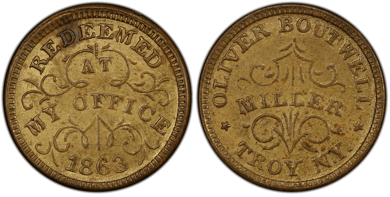 (1863) Brass Civil War Store Card F-890B-17b, Oliver Boutwell NY