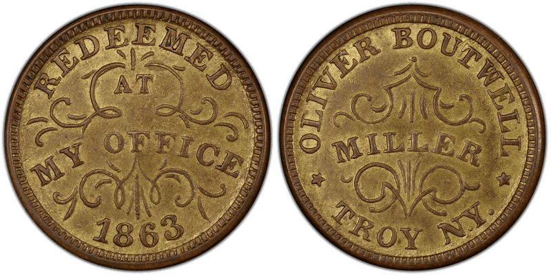 (1863) Brass Civil War Store Card F-890B-18b, Oliver Boutwell NY