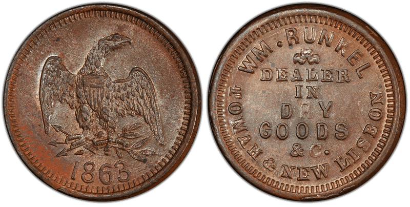 (1863) Copper Civil War Store Card F-890B-1a, Wm. Runkel WI