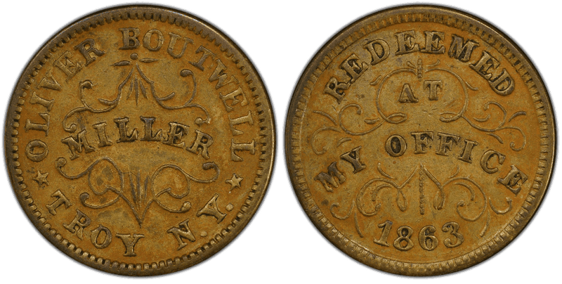(1863) Brass Civil War Store Card F-890B-20b, Oliver Boutwell NY