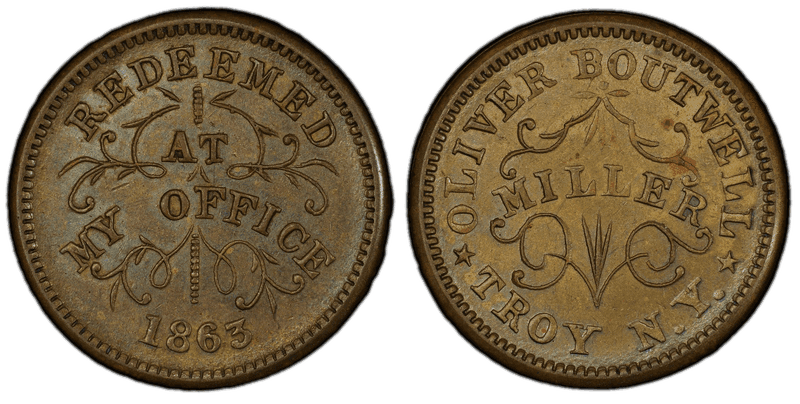 (1863) Brass Civil War Store Card F-890B-4b, Oliver Boutwell NY