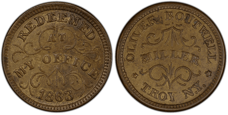 (1863) Brass Civil War Store Card F-890B-9b, Oliver Boutwell NY