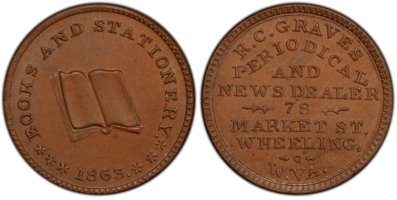 (1863) Copper Civil War Store Card F-890D-4a, R.C. Graves WV