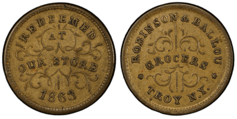 (1863) Brass Civil War Store Card F-890E-7b, Robinson & Ballou NY
