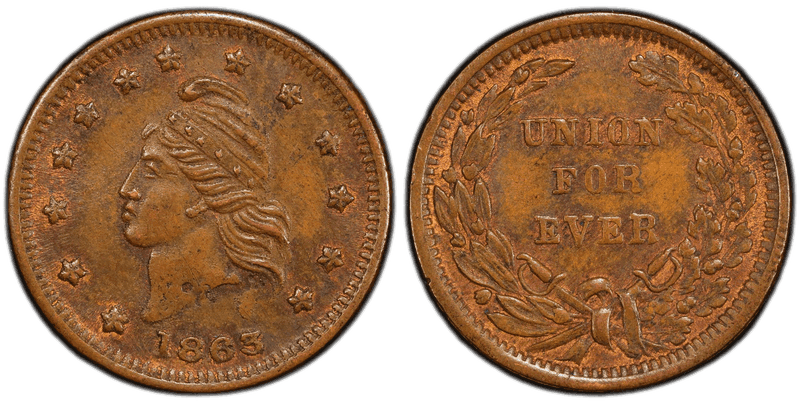 (1863) Copper Civil War Patriotic Token F-8/268a, Union For Ever