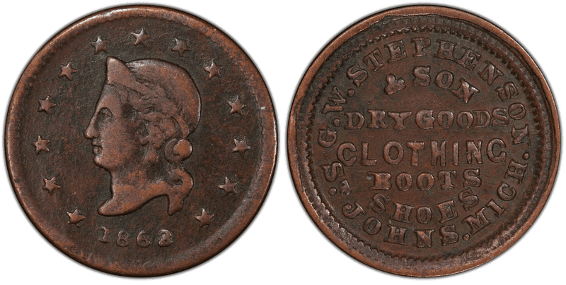 (1863) Copper Civil War Store Card F-915B-1a, W. Stephenson & Son OH