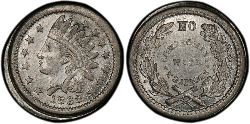 (1863) White Metal Civil War Patriotic Token F-91/432e, No Compromise With Traitors