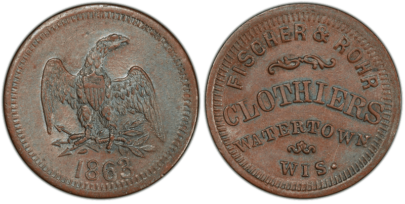 (1863) Copper Civil War Store Card F-920F-1a, Fischer & Rohr WI