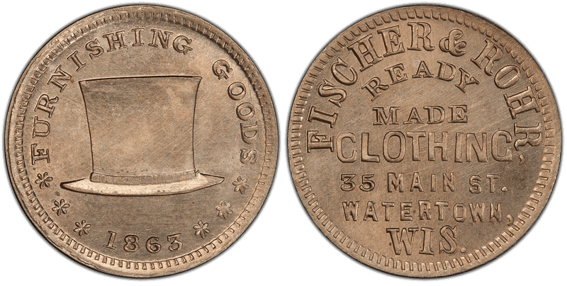 (1863) Copper-Nickel Civil War Store Card F-920F-2d, Fischer & Rohr WI