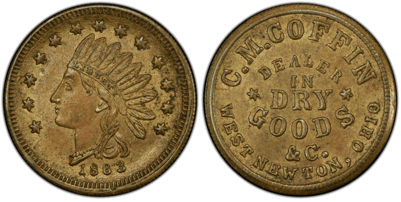 (1863) Brass Civil War Store Card F-925A-1b, C.M. Coffin OH
