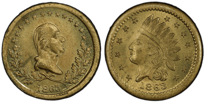 (1863) Brass Civil War Patriotic Token F-92/119b, Indian-Washington