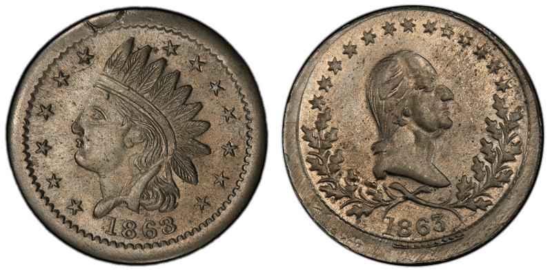 1863 Token F-92/119j GW-636 Ni Indian Head-Washington