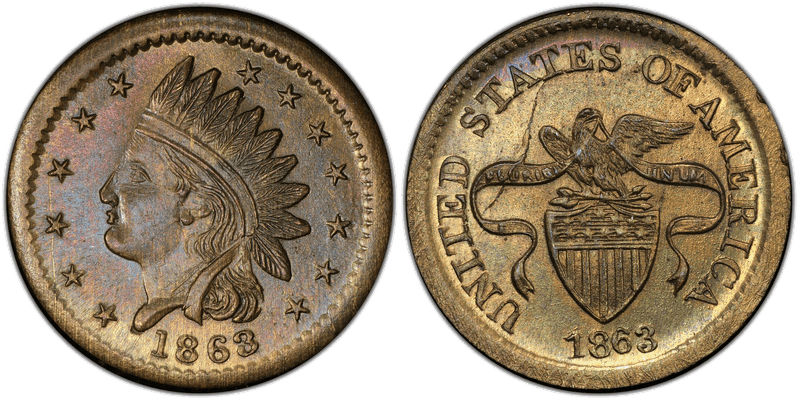 (1863) Brass Civil War Patriotic Token F-92/198b, United States of America