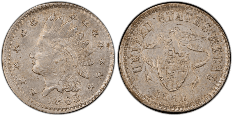 (1863) Civil War Patriotic Token F-92/199fo, Stk on 1856 United States Medal