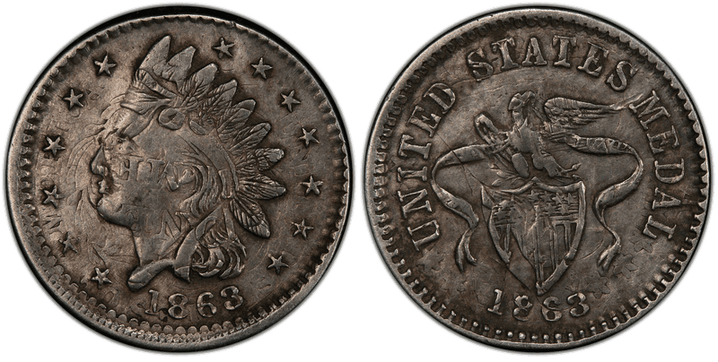 (1863) Civil War Patriotic Token F-92/199fo, Stk on 1857 United States Medal
