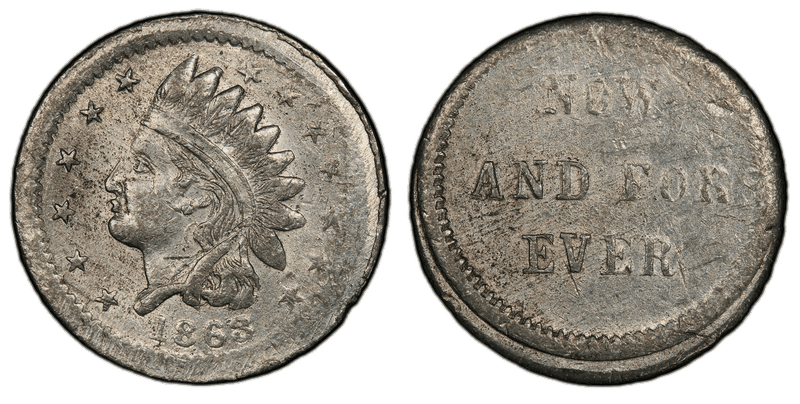 (1863) White Metal Civil War Patriotic Token F-92/440e, Now And For Ever