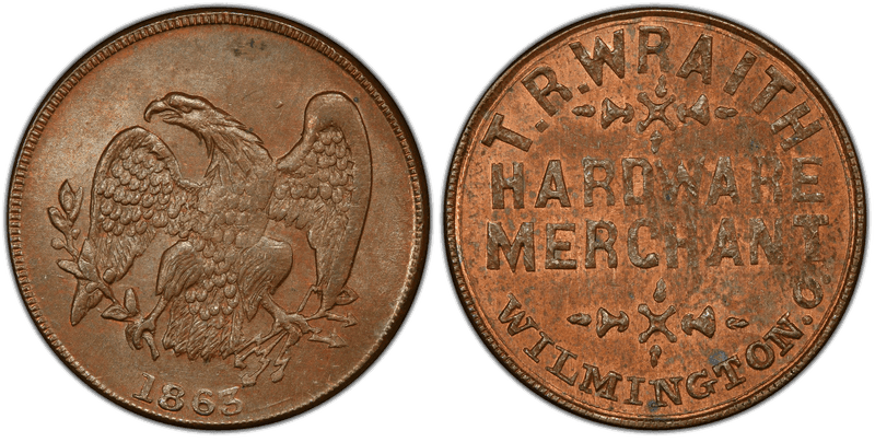 (1863) Copper Civil War Store Card F-935D-2a, T.R. Wraith OH