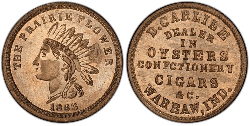 (1863) Copper-Nickel Civil War Store Card F-950A-3d, D. Carlile IN