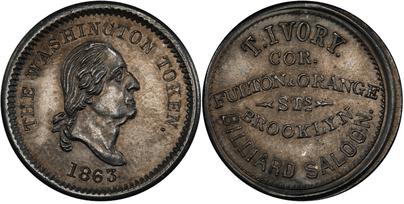 (1863) Silver Civil War Store Card F-95D-2F, GW-591 T. Ivory NY