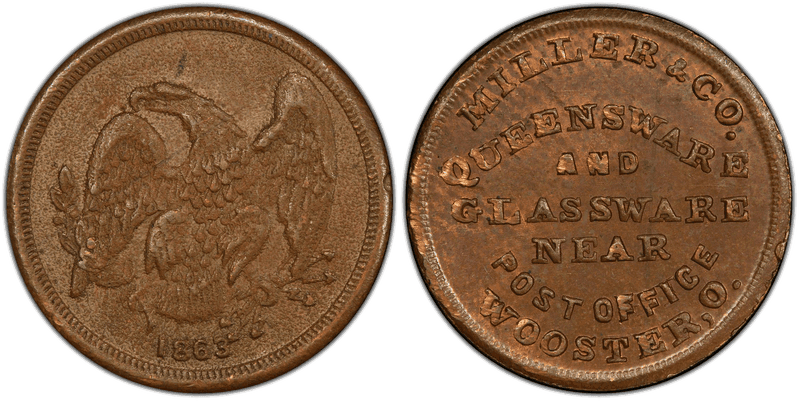 (1863) Copper Civil War Store Card F-975I-6a, Miller & Co. OH