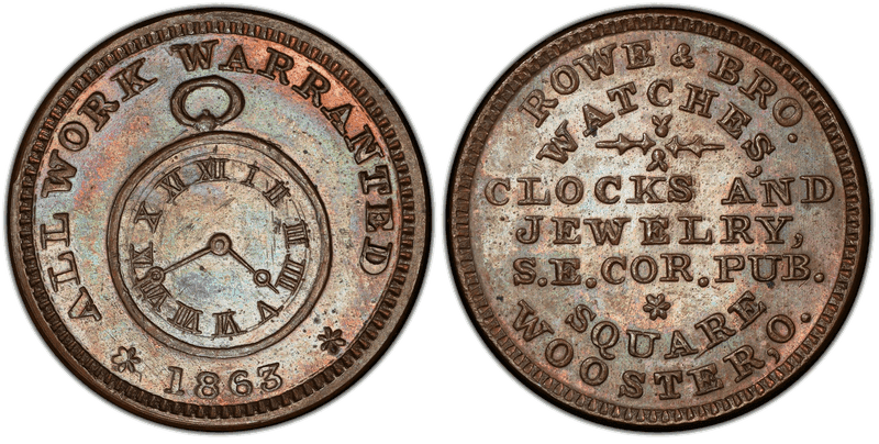 (1863) Copper Civil War Store Card F-975M-2a, Rowe & Bro. OH