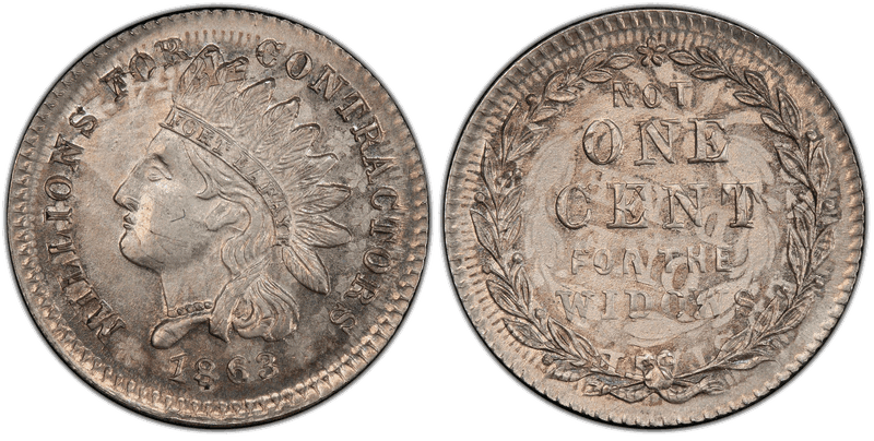 (1863) Silver Civil War Patriotic Token F-97/389fo, Not One Cent