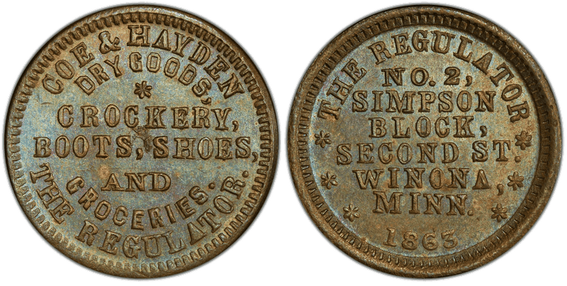 (1863) Civil War Store Card F-980B-1a, Coe & Hayden MN