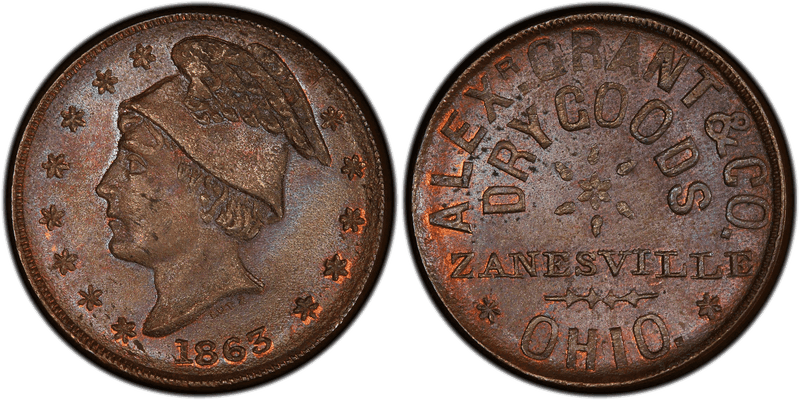 (1863) Copper Civil War Store Card F-995E-1a, Alex R. Grant OH