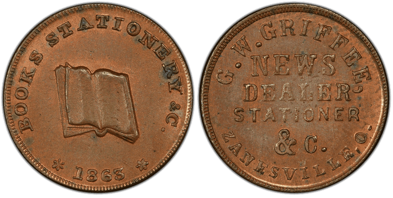 (1863) Copper Civil War Store Card F-995F-3a, G.W. Griffee OH