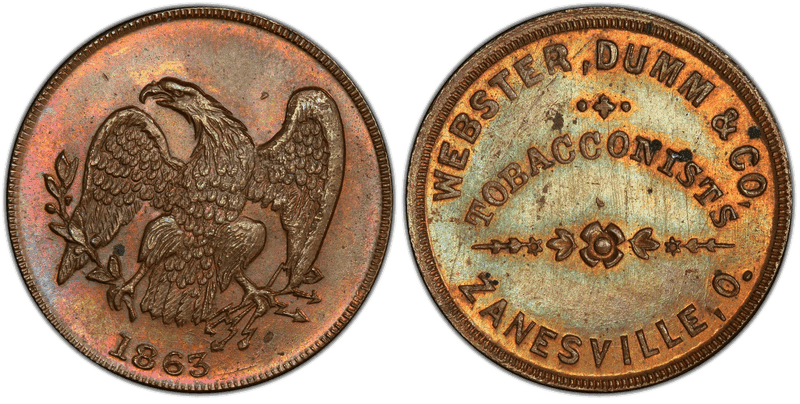 (1863) Copper Civil War Store Card F-995K-1a, Webster, Dumm & Co. OH